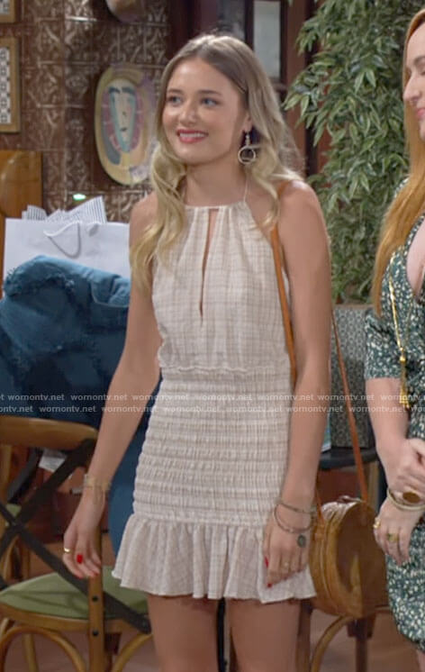 Faith's beige plaid ruffle hem dress on The Young and the Restless