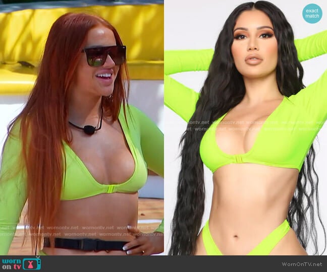 Fashion Nova Glow Like The Sun 2 Piece Bikini Set in Lime worn by Sydney Paight on Love Island USA