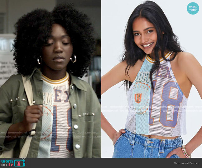 Forever 21 Reworked Boston Graphic Crop Top worn by Elise (Raven Scott) on American Horror Stories