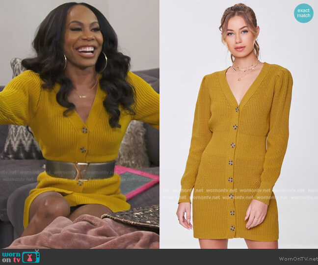 Forever 21 Ribbed Cardigan Sweater Dress worn by Sanya Richards-Ross on The Real Housewives of Atlanta