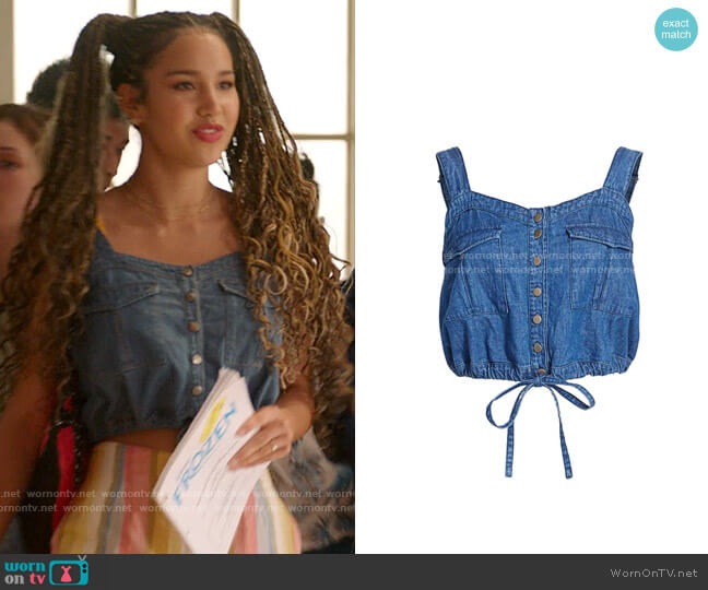 Free People Palm Desert Denim Top worn by Gina (Sofia Wylie) on High School Musical The Musical The Series