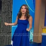 Ginger’s blue colorblock asymemtric hem dress on Good Morning America