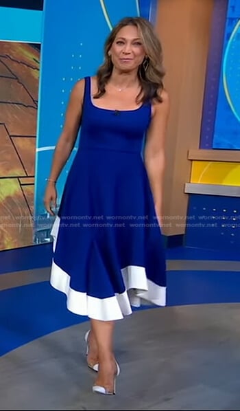 Ginger's blue colorblock asymemtric hem dress on Good Morning America