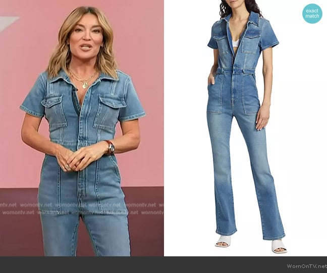 Fit For Success Denim Jumpsuit by Good American worn by Kit Hoover on Access Hollywood