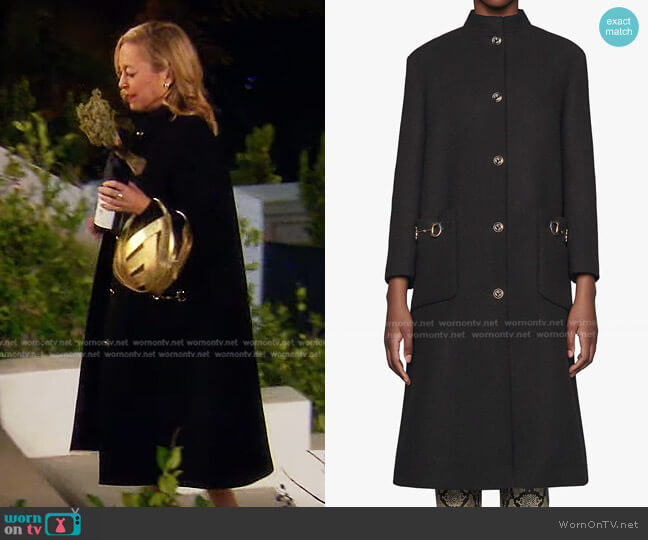 Gucci Wool Coat with Leather Detail worn by Sutton Stracke on The Real Housewives of Beverly Hills