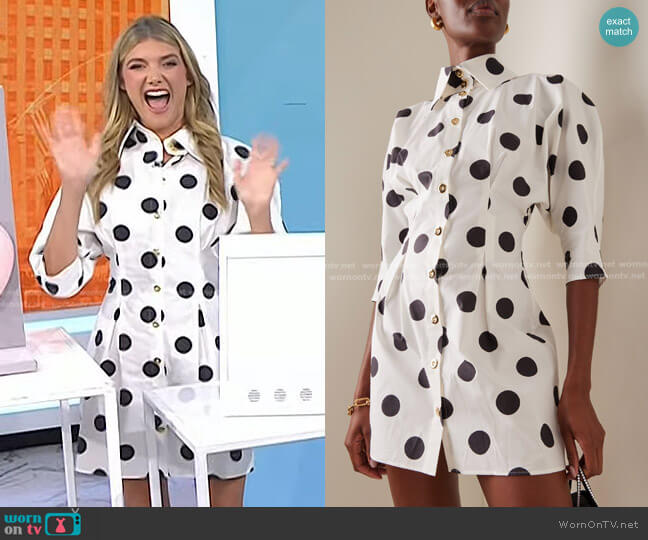 Halpern Shape Shifter Polka-Dot Mini Shirtdress worn by Katie Sands on Today