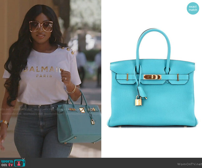 Hermes Birkin Bag in Turquoise Togo worn by Lesa Milan (Lesa Milan) on The Real Housewives of Dubai