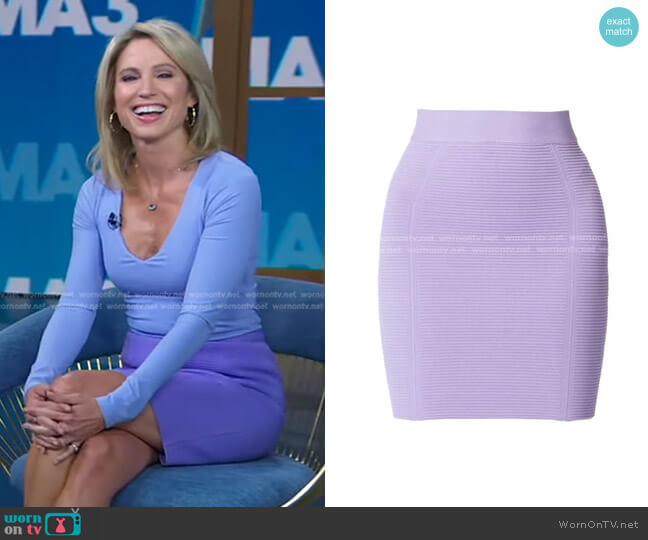 Herve Leger Ottoman Ribbed Mini Skirt worn by Amy Robach on Good Morning America