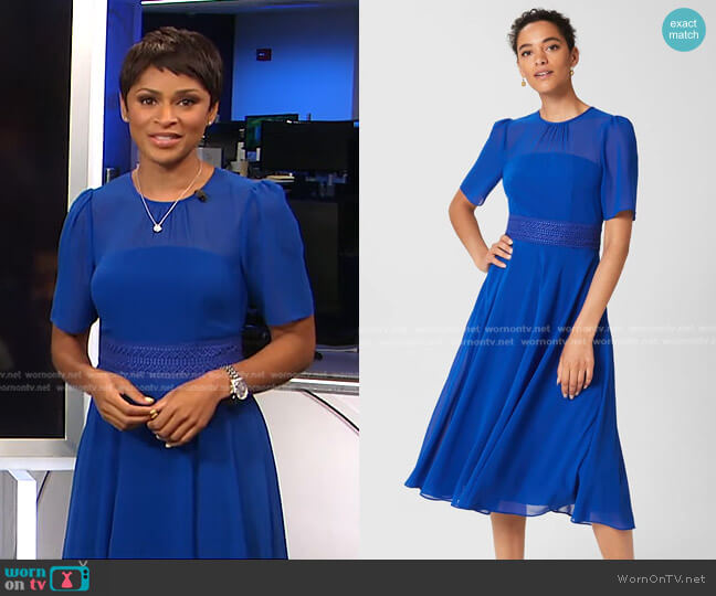 Hobbs Cressida Fit and Flare Dress worn by Jericka Duncan on CBS Evening News