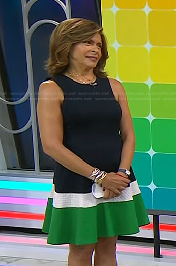 Hoda's navy and green colorblock dress on Today