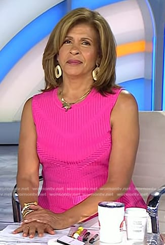 Hoda's pink ribbed peplum top on Today