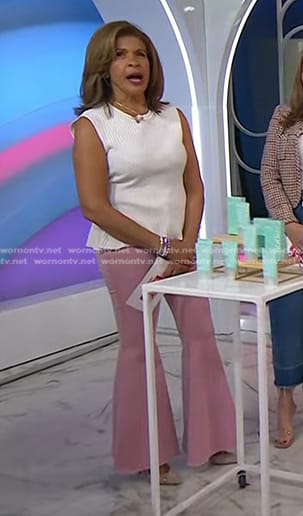 Hoda's white peplum top and pink raw hem jeans on Today