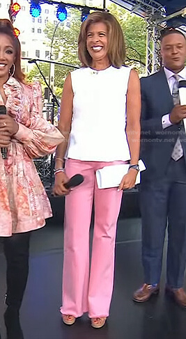 Hoda’s white peplum top and pink raw hem jeans on Today