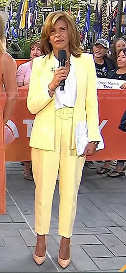 Hoda’s white sleeveless top and yellow jacket on Today