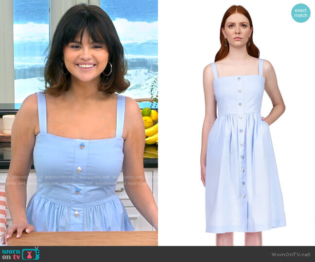 HVN Laura Dress in Pale Blue w. Ice Cream Buttons worn by Selena Gomez on Selena + Chef