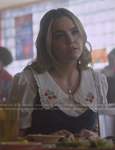 Imogen's top with strawberry embroidered collar on Pretty Little Liars Original Sin