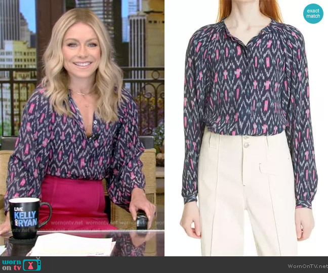 WornOnTV: Kelly’s navy print blouse and pink skirt on Live with Kelly ...