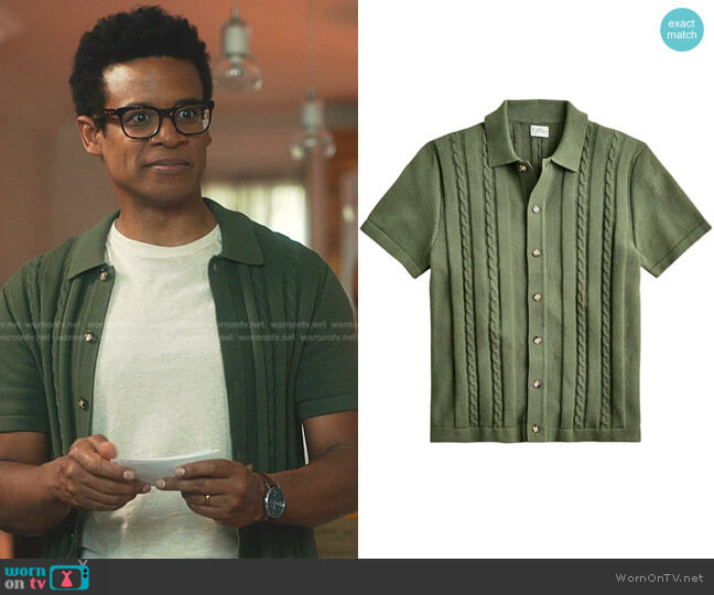 J. Crew Cotton Cable-Knit Short-Sleeve Polo Cardigan Sweater worn by Jayden (Jordan Carlos) on Everythings Trash