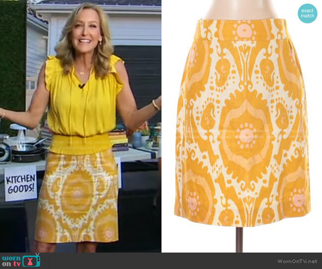 J. Crew Ochre Ikat Skirt worn by Lara Spencer on Good Morning America