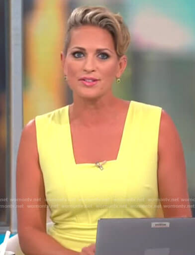 Jamie Yuccas’s yellow square neck sheath dress on CBS Mornings