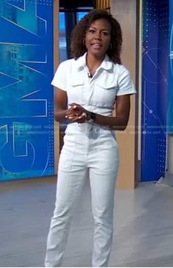 Janai’s white short sleeve jumpsuit on Good Morning America