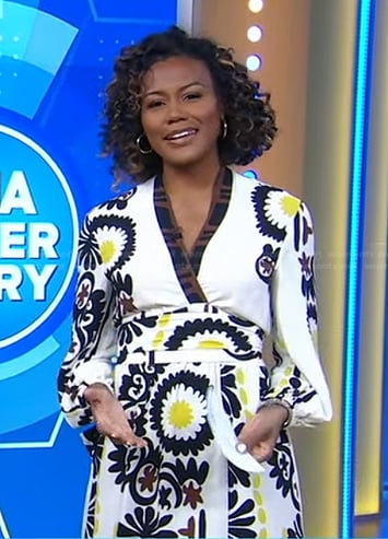 Janai’s white floral wrap dress on Good Morning America