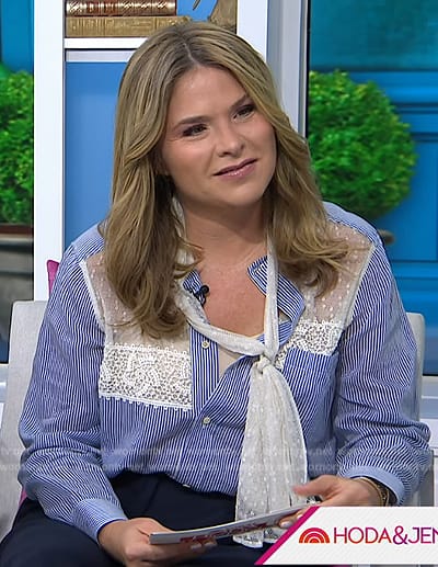 Jenna's blue striped lace panel blouse on Today