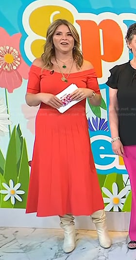 Jenna’s coral off-shoulder midi dress on Today