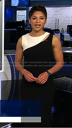 Jericka's black and white cutout dress on CBS Evening News