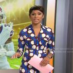 Jericka Duncan’s burgundy and blue printed shirtdress on CBS Mornings