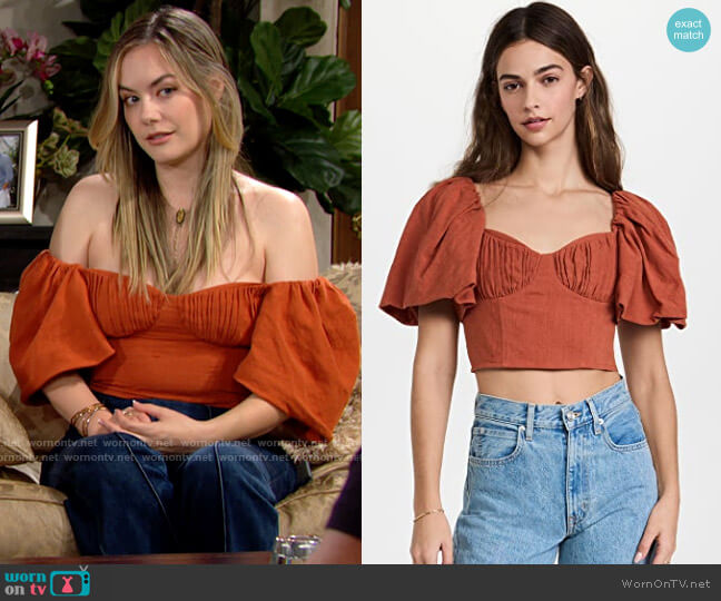 Jonathan Simkhai Quince Top in Flan worn by Hope Logan (Annika Noelle) on The Bold and the Beautiful