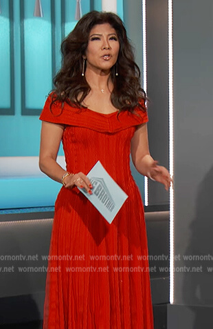 Julie's red knit off shoulder dress on Big Brother