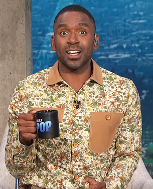 Justin’s floral corduroy shirt on E! News Daily Pop