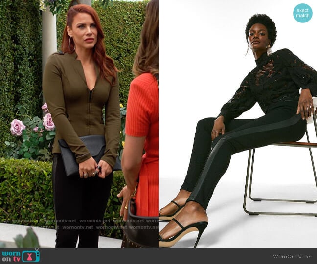 Karen Millen Faux Leather Side Stripe Ponte Legging worn by Sally Spectra (Courtney Hope) on The Young and the Restless