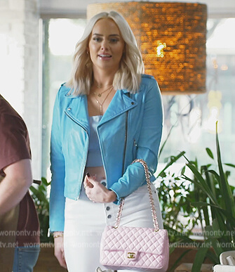 Kathryn's blue leather moto jacket on Southern Charm