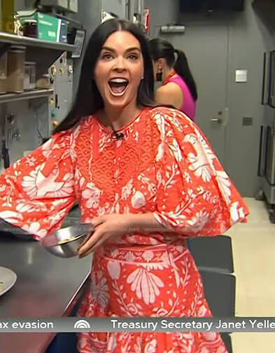Katie Lee’s orange floral top and skirt on Today