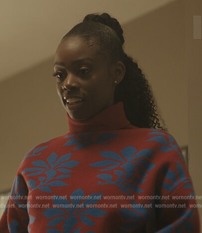 Keisha’s red floral turtleneck sweater on The Chi