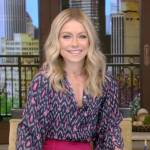 Kelly’s navy print blouse and pink skirt on Live with Kelly and Ryan