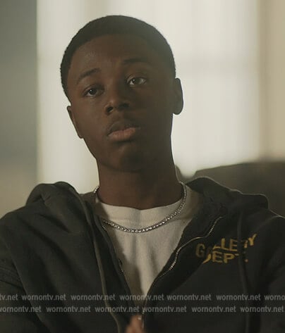 Kevin's black Gallery Dept hoodie on The Chi