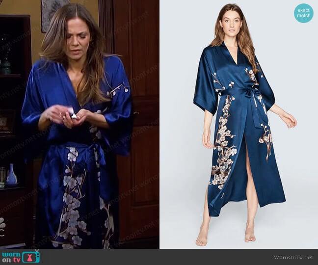 Kim + Ono Handpainted Cherry Blossom Kimono Robe worn by Ava Vitali (Tamara Braun ) on Days of our Lives