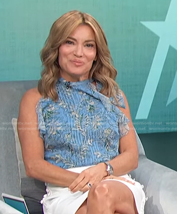 Kit’s blue printed tie neck top on Access Hollywood