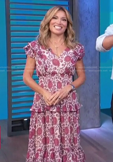 Kit’s pink floral tiered dress on Access Hollywood