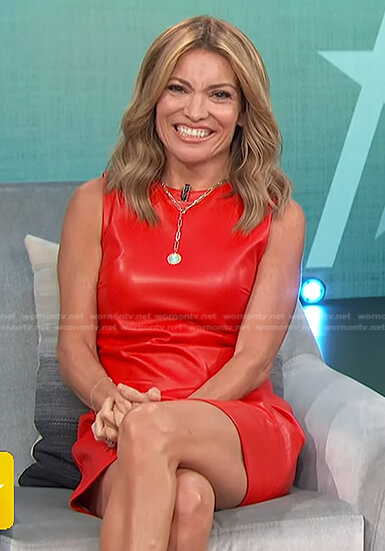 Kit’s red leather mini dress on Access Hollywood