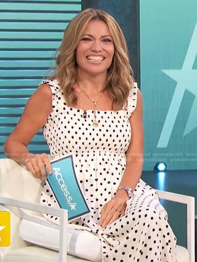 Kit’s white polka dot dress on Access Daily