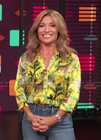 Kit’s yellow animal print blouse on Access Hollywood