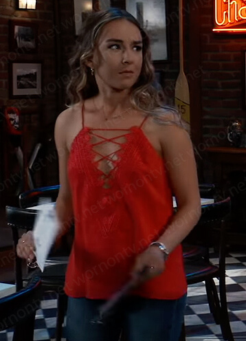 Kristina's red lace-up cami on General Hospital