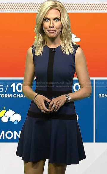 Krystle Henderson's navy sleeveless flare dress on Today