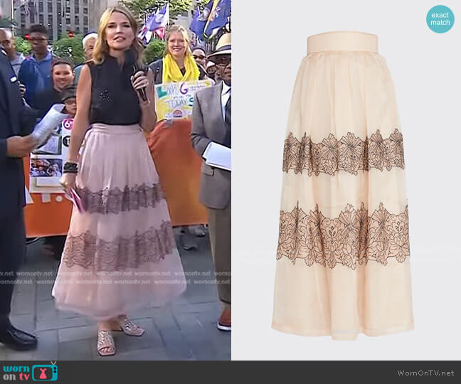 Lela Rose Abstract-Print Midi Skirt worn by Savannah Guthrie on Today