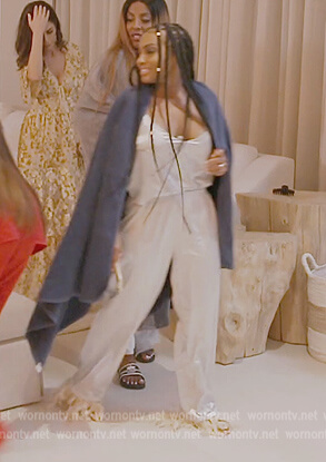 Lesa’s satin feather trim pajamas on The Real Housewives of Dubai