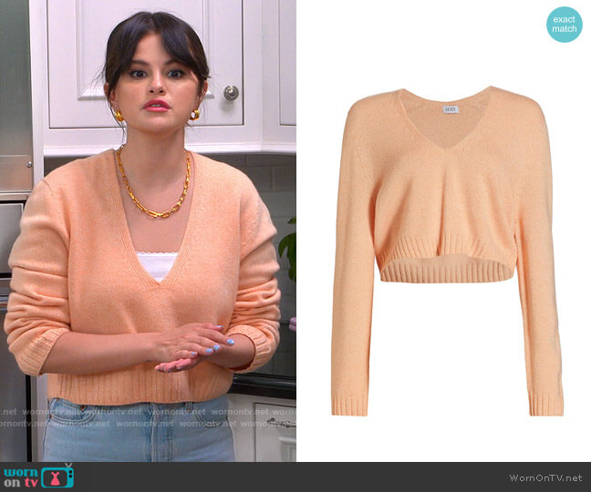 Selena Gomez’s peach cropped sweater on Selena + Chef